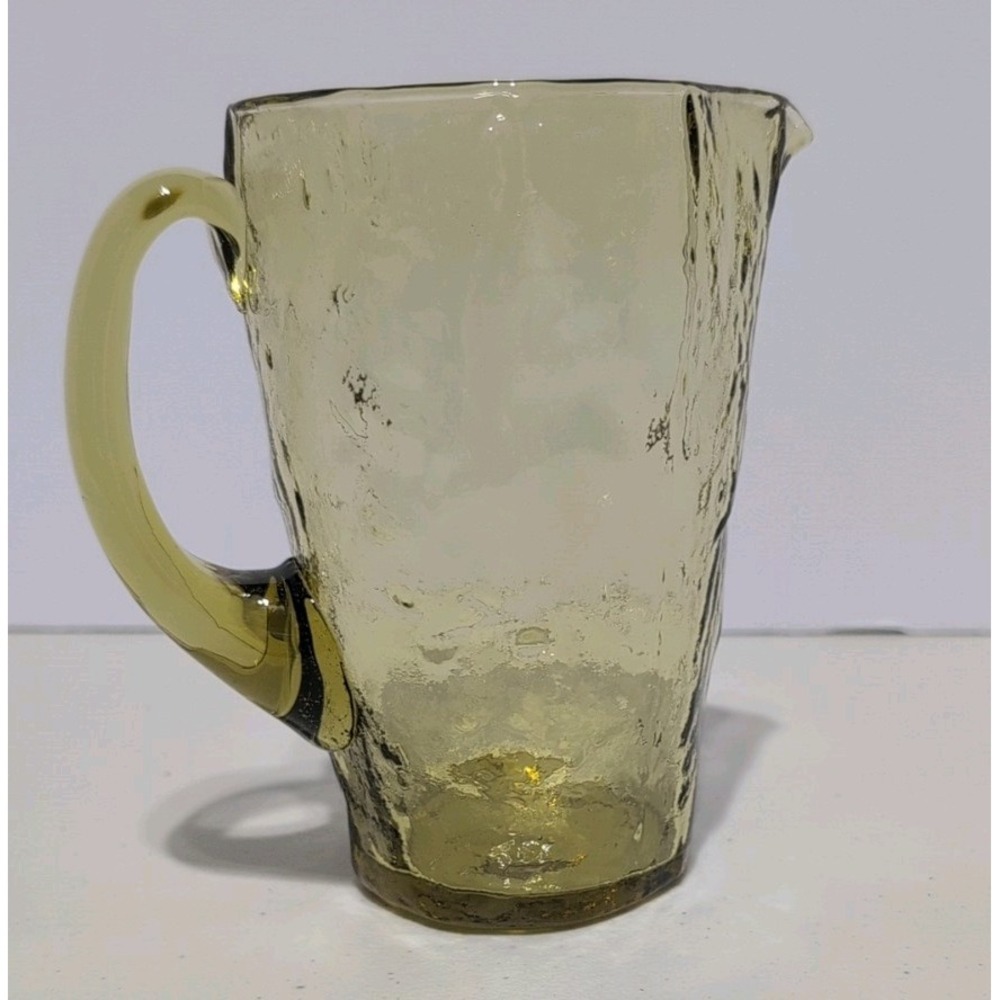 Morgantown Crinkle Topaz /Green Glass Pitcher 6.5' Vintage MCM Classic  iced Tea